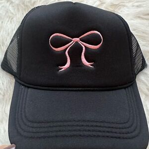 Black Pink Bow Hat Trucker Hat Adjustable Baseball Cap Coquette